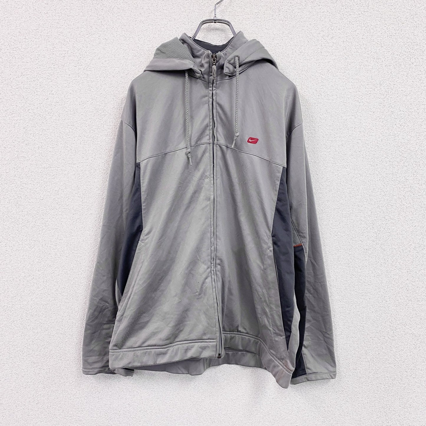 00s　NIKE　ナイキ　フルジップジャージパーカー　フード取り外し可能　ヴィンテージ　灰色　グレー　Mサイズ