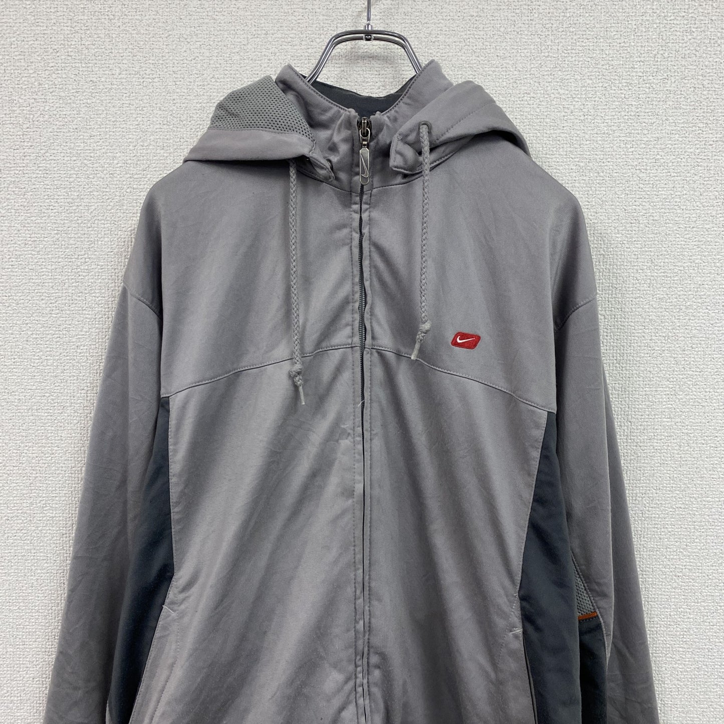 00s　NIKE　ナイキ　フルジップジャージパーカー　フード取り外し可能　ヴィンテージ　灰色　グレー　Mサイズ