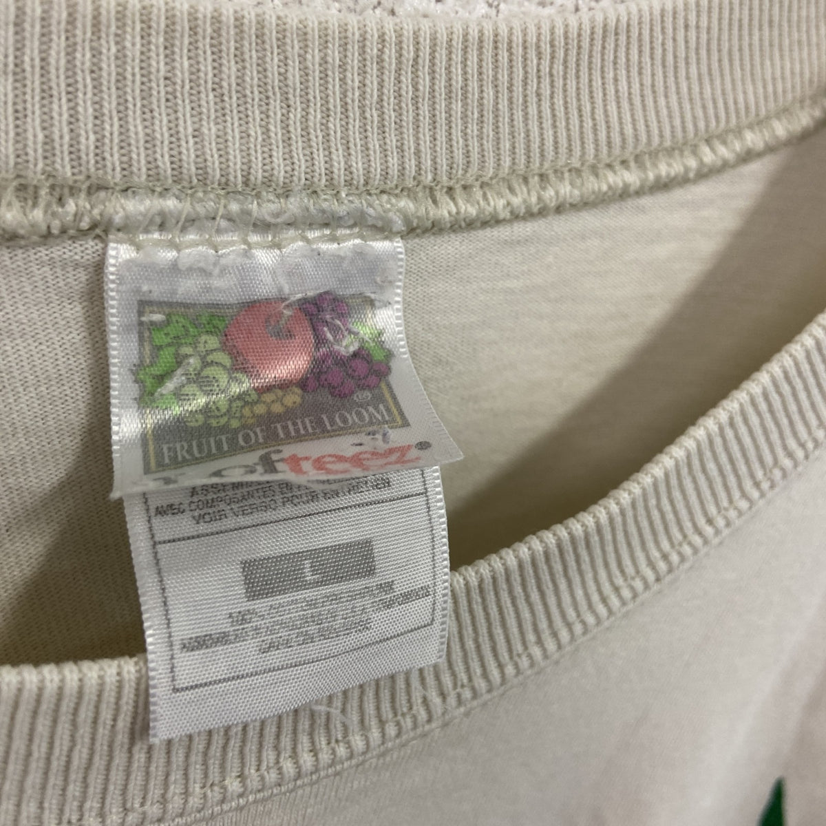 FRUIT OF THE LOOM　フルーツオブザルーム　半袖プリントTシャツ　ベージュ　Lサイズ カットソー メンズ コットン 古着