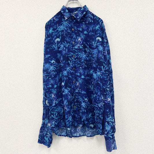 CARDCHE　長袖シャツ　総柄　青　ブルー　XLサイズ