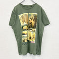 JEAN PASCALE　半袖コラージュプリントTシャツ　クルーネック　カジュアルデザイン　黄緑　XLサイズ　古着