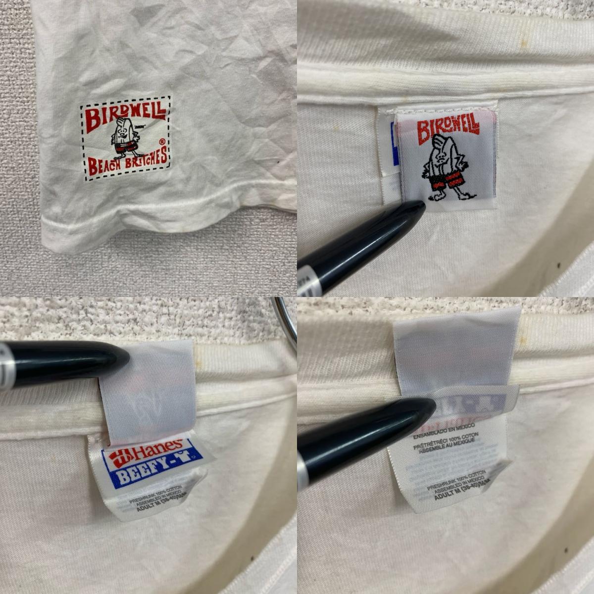Hanes　ヘインズ　BIROWELL　半袖プリントTシャツ　白　ホワイト　Mサイズ カットソー メンズ コットン 古着