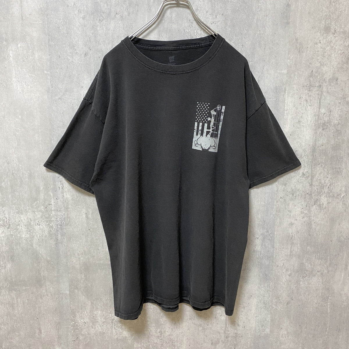 Hanes　ヘインズ　半袖プリントTシャツ　星条旗　両面プリント　クルーネック　黒　ブラック　XLサイズ　古着