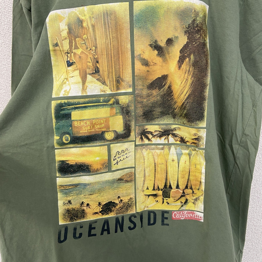 JEAN PASCALE　半袖コラージュプリントTシャツ　クルーネック　カジュアルデザイン　黄緑　XLサイズ　古着