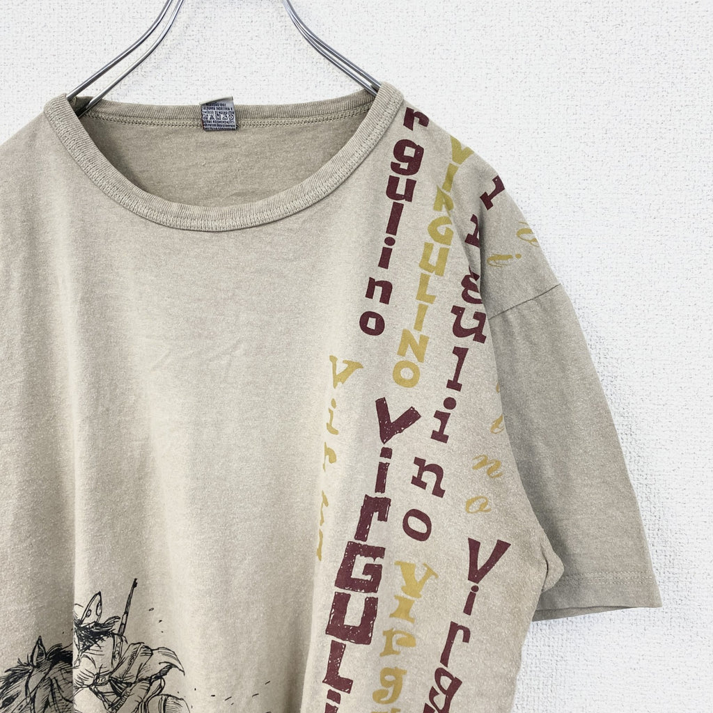 VIRGULINO　半袖プリントTシャツ　馬　ホース　ブラジル　レトロデザイン　ベージュ　XLサイズ　古着