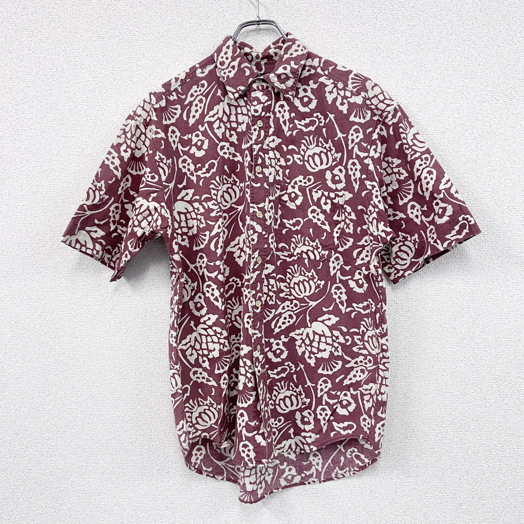 ～00s　BANANA REPUBLIC　バナナリパブリック　半袖アロハシャツ　総柄　赤色　レッド　Sサイズ　古着