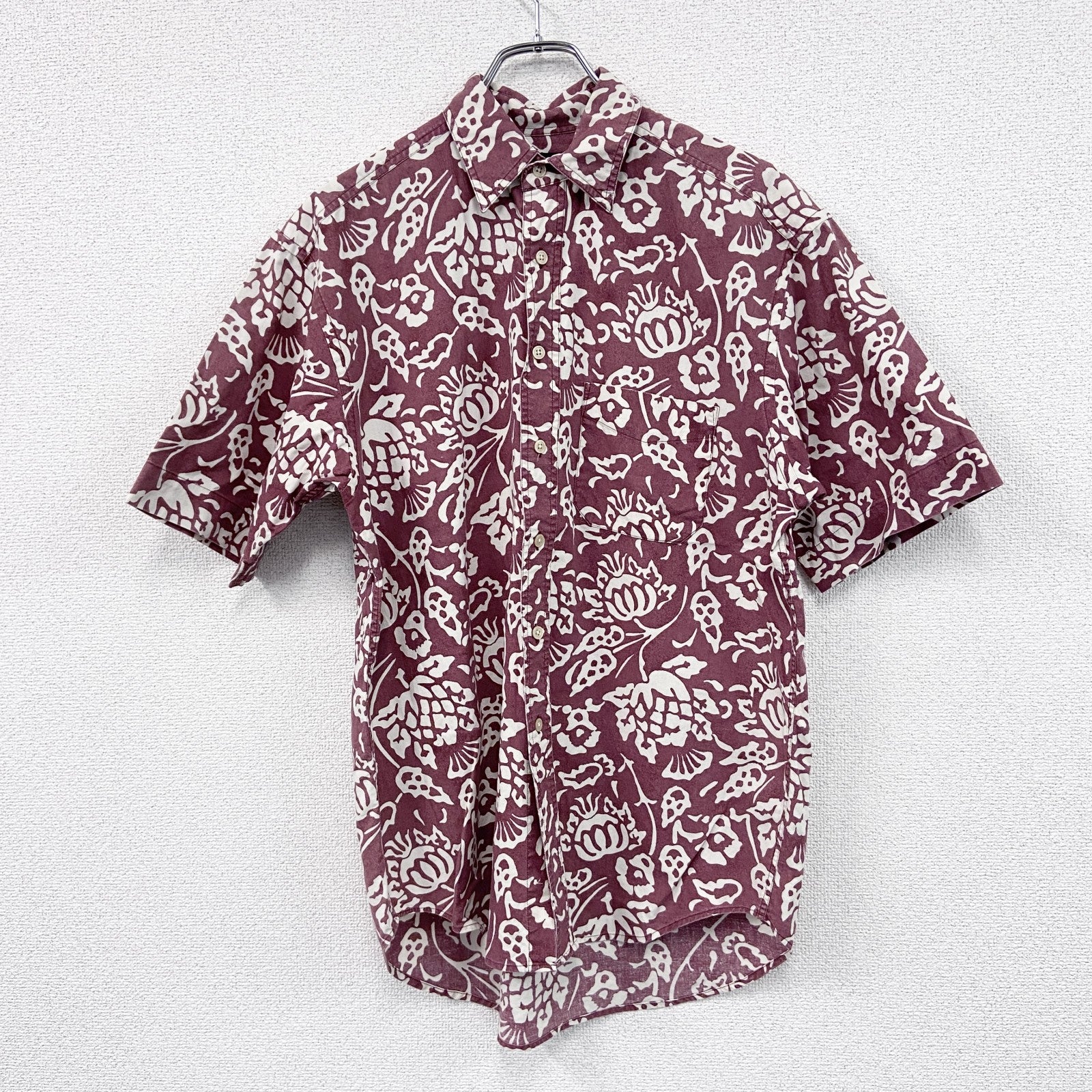 ～00s　BANANA REPUBLIC　バナナリパブリック　半袖アロハシャツ　総柄　赤色　レッド　Sサイズ　古着