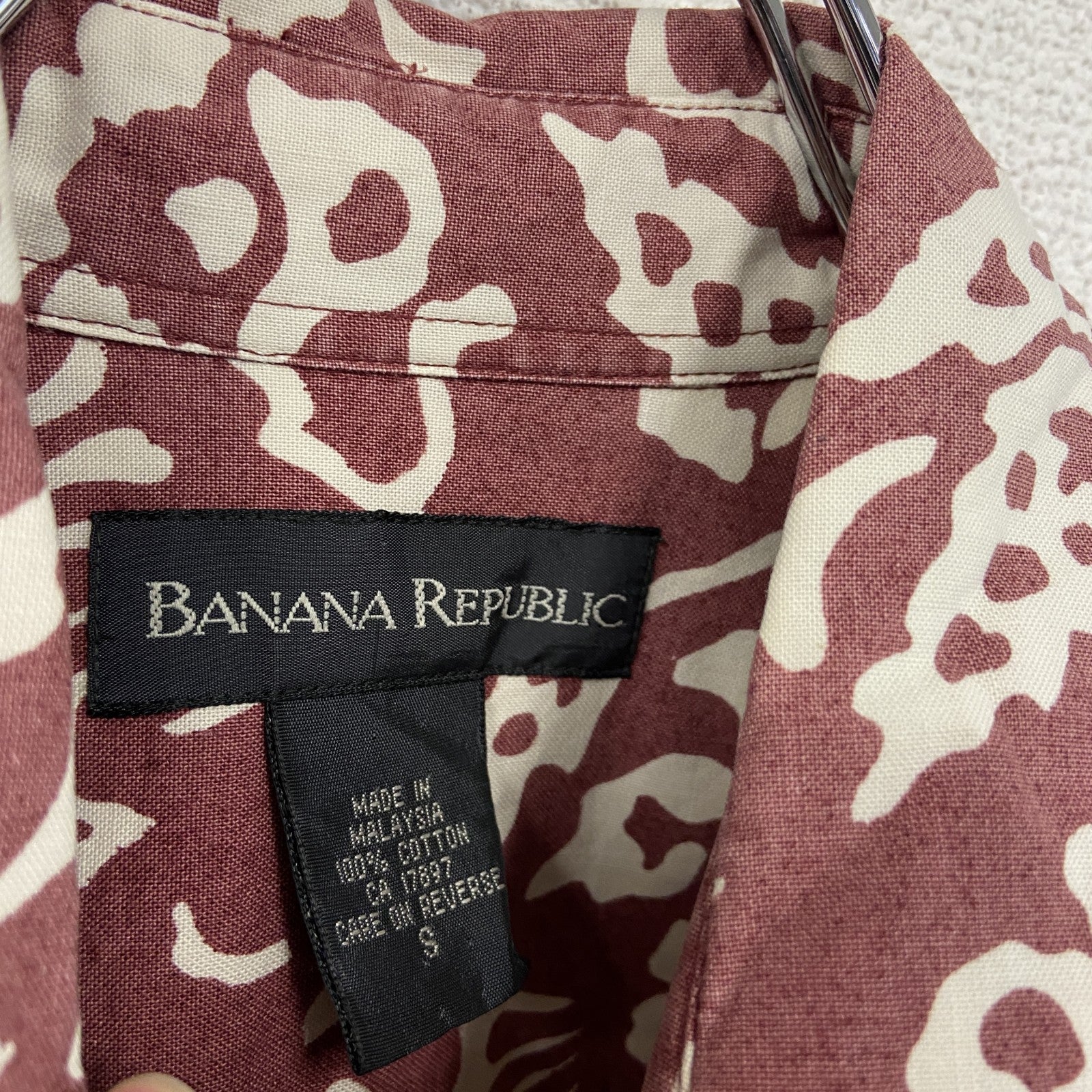 ～00s　BANANA REPUBLIC　バナナリパブリック　半袖アロハシャツ　総柄　赤色　レッド　Sサイズ　古着