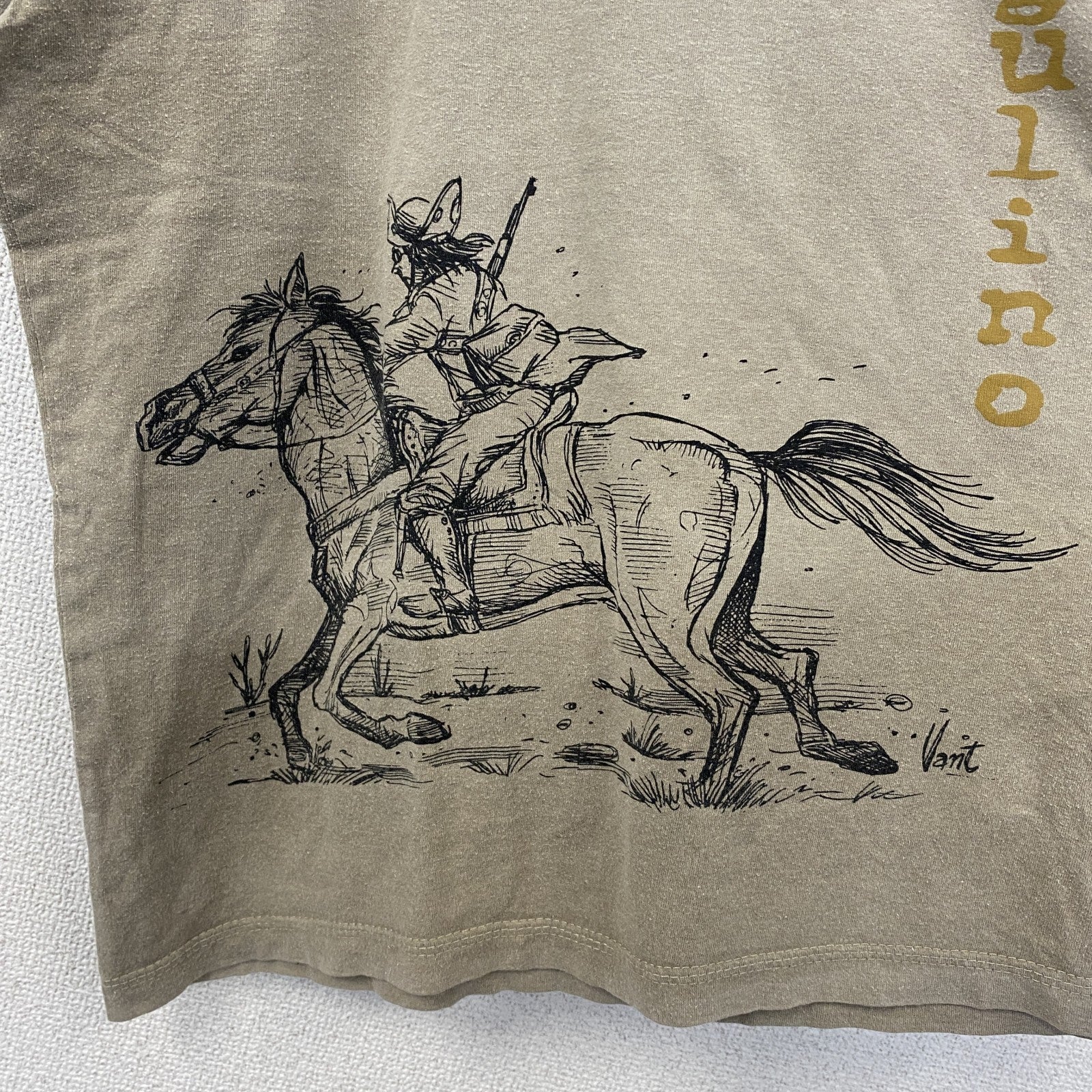 VIRGULINO　半袖プリントTシャツ　馬　ホース　ブラジル　レトロデザイン　ベージュ　XLサイズ　古着