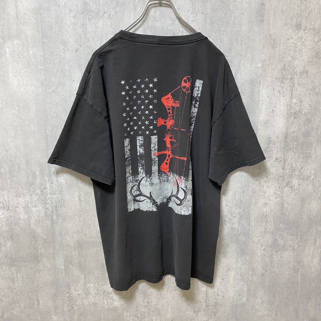 Hanes　ヘインズ　半袖プリントTシャツ　星条旗　両面プリント　クルーネック　黒　ブラック　XLサイズ　古着