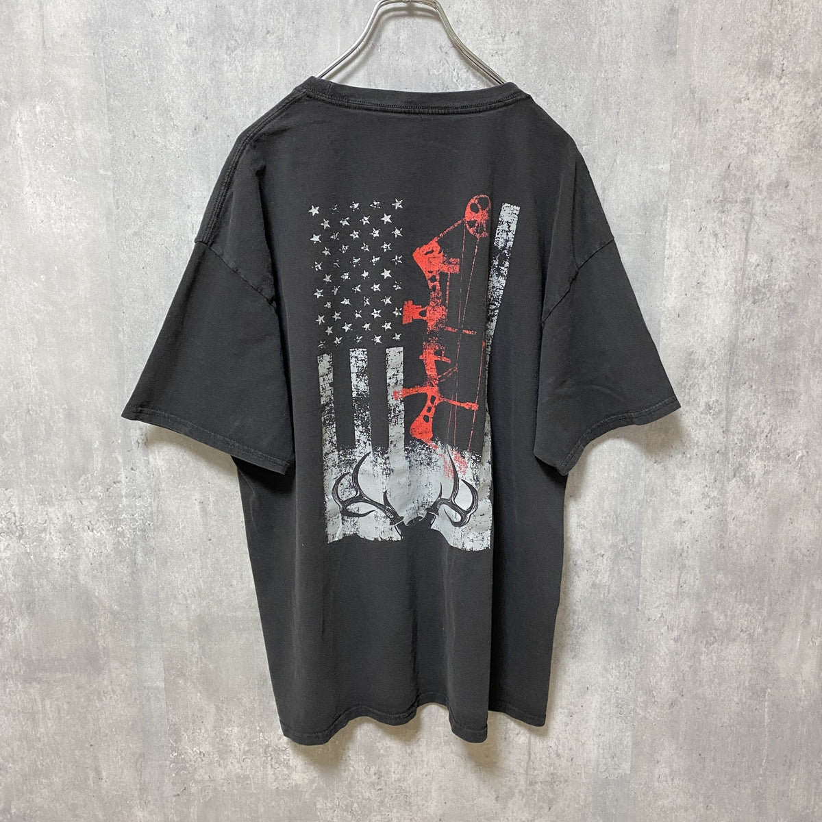 Hanes　ヘインズ　半袖プリントTシャツ　星条旗　両面プリント　クルーネック　黒　ブラック　XLサイズ　古着