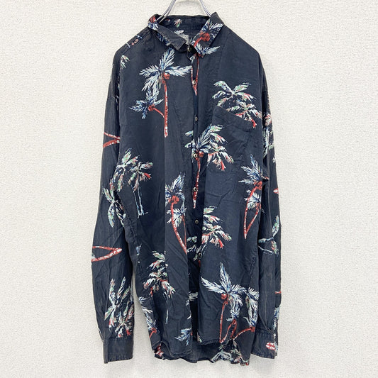 CARDCHE　長袖シャツ　総柄　黒　ブラック　2XLサイズ