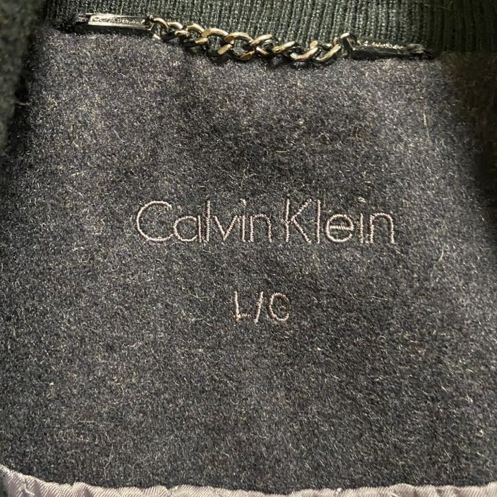 古着 used　CalvinKlein　カルバンクライン　長袖ウールメルトンジャケット　キルティング裏地　黒　ブラック　Lサイズ