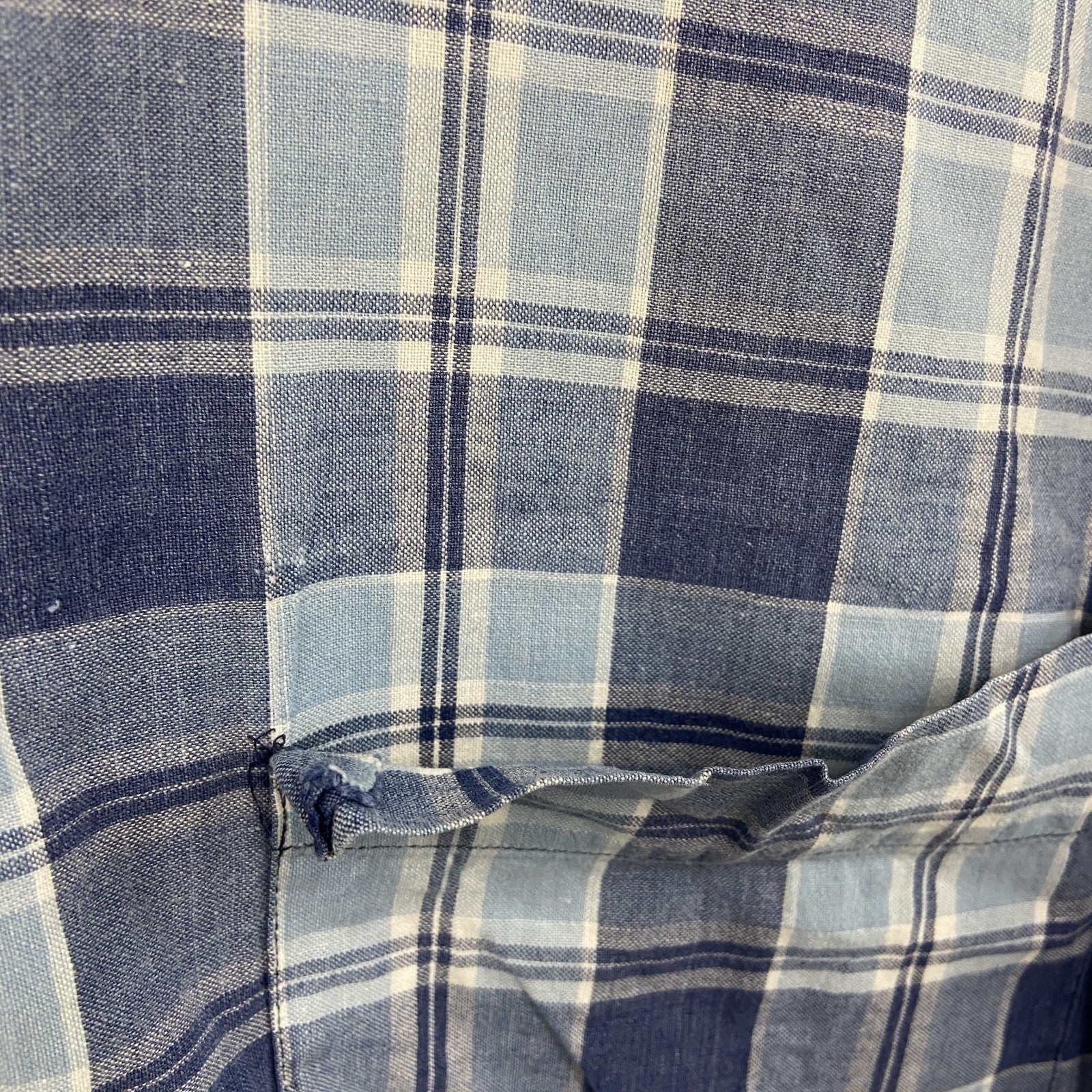 90s　LANDS’ END　ランズエンド　半袖チェックシャツ　ヴィンテージ　青　ブルー　Mサイズ　古着