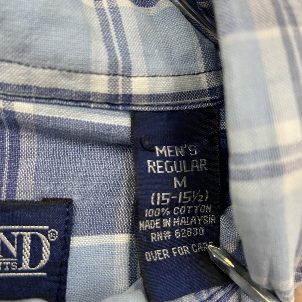 90s　LANDS’ END　ランズエンド　半袖チェックシャツ　ヴィンテージ　青　ブルー　Mサイズ　古着