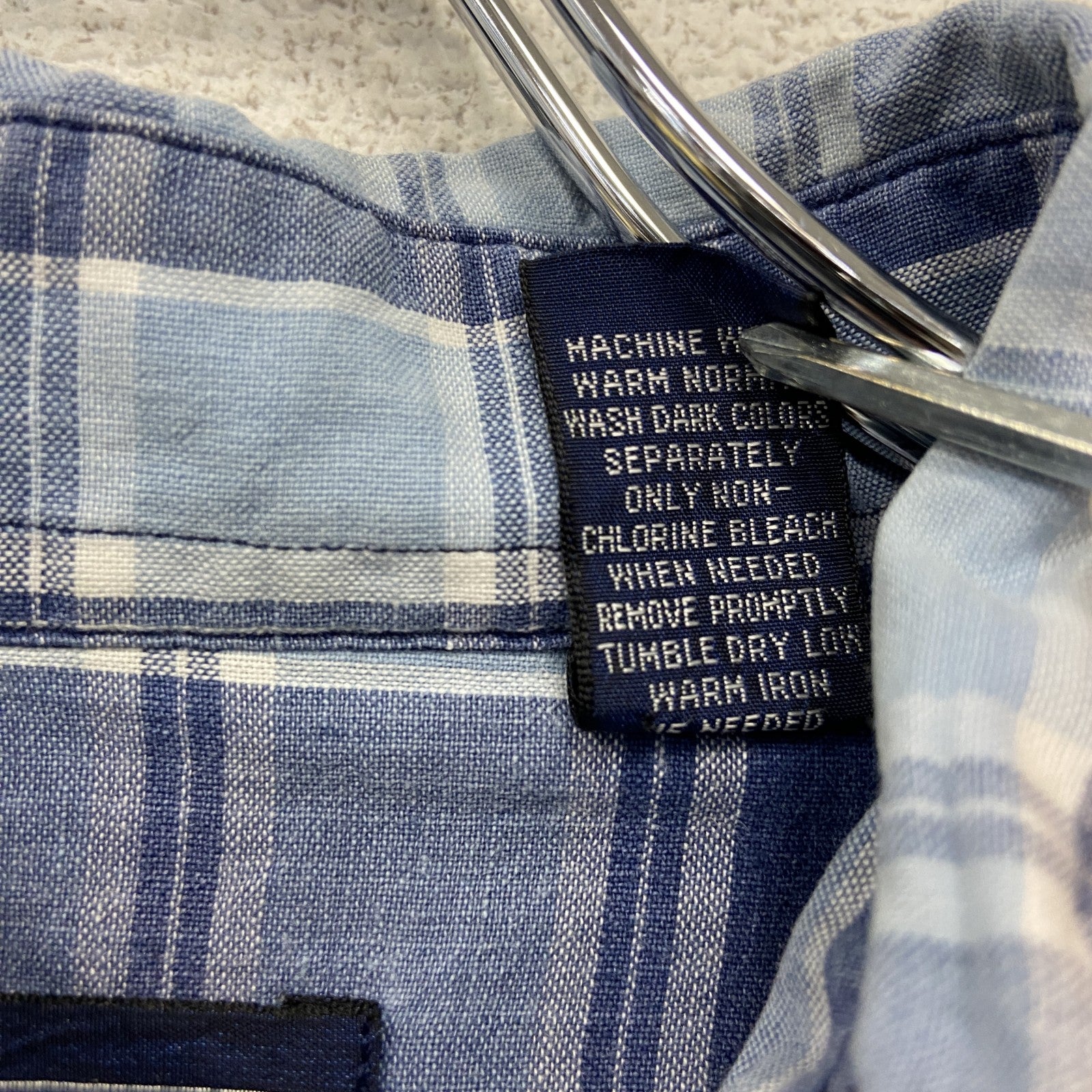 90s　LANDS’ END　ランズエンド　半袖チェックシャツ　ヴィンテージ　青　ブルー　Mサイズ　古着