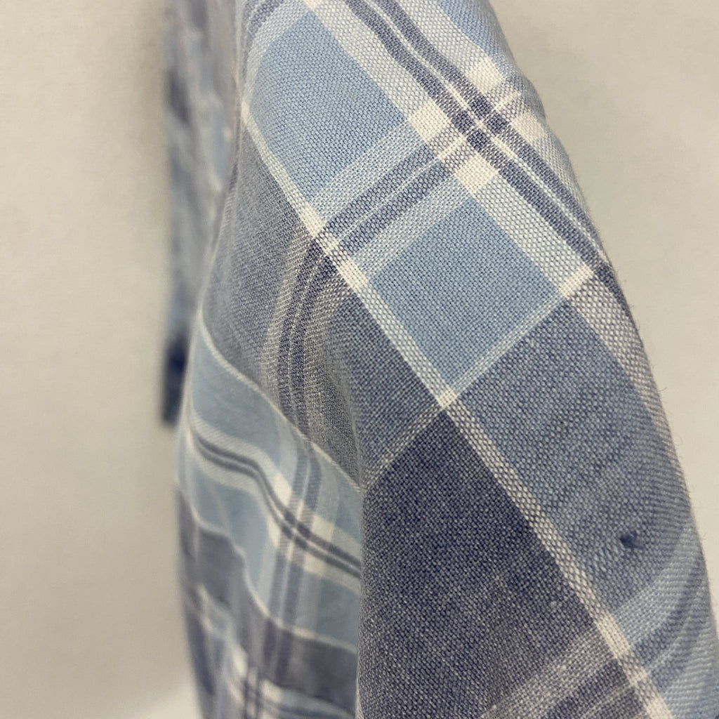 90s　LANDS’ END　ランズエンド　半袖チェックシャツ　ヴィンテージ　青　ブルー　Mサイズ　古着