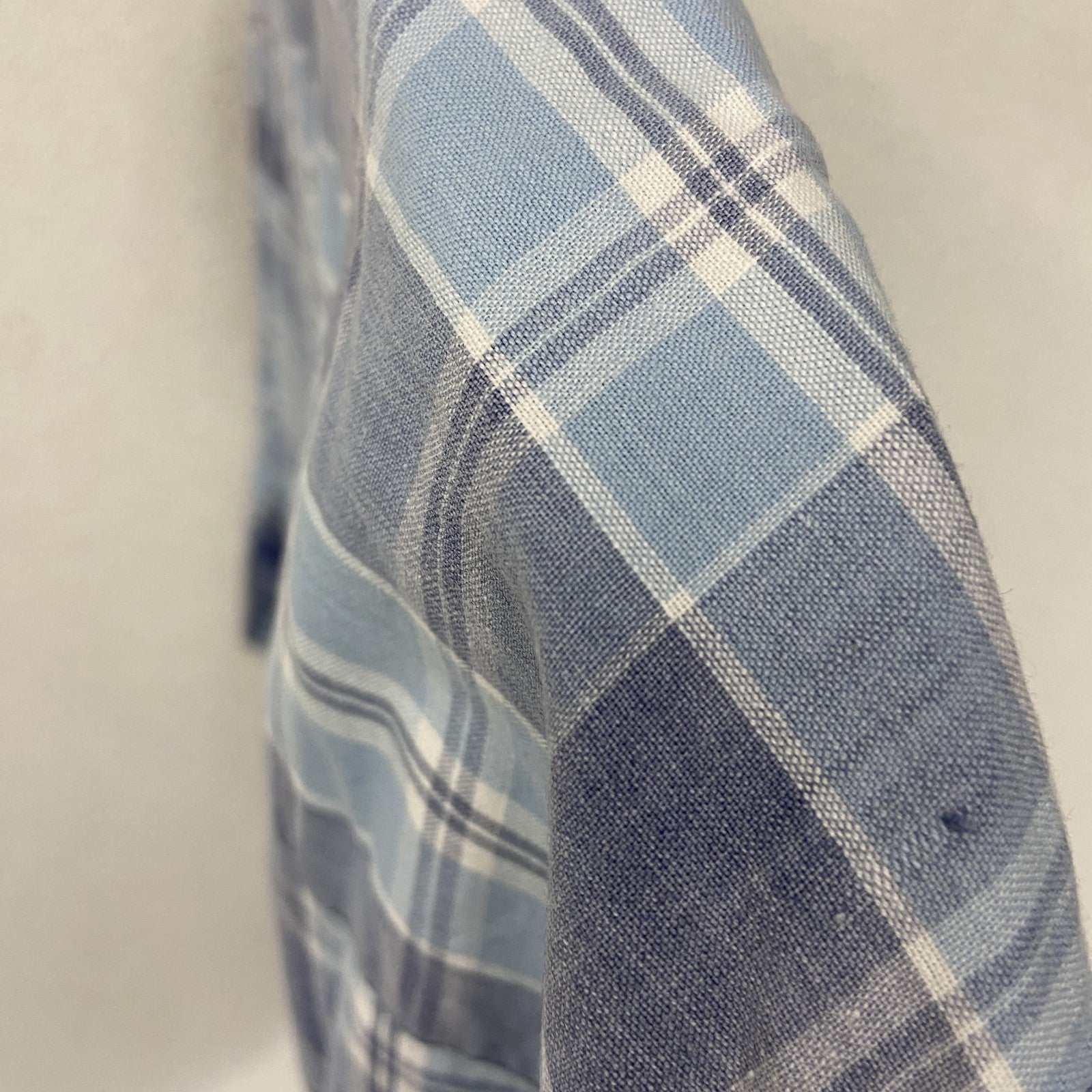 90s　LANDS’ END　ランズエンド　半袖チェックシャツ　ヴィンテージ　青　ブルー　Mサイズ　古着