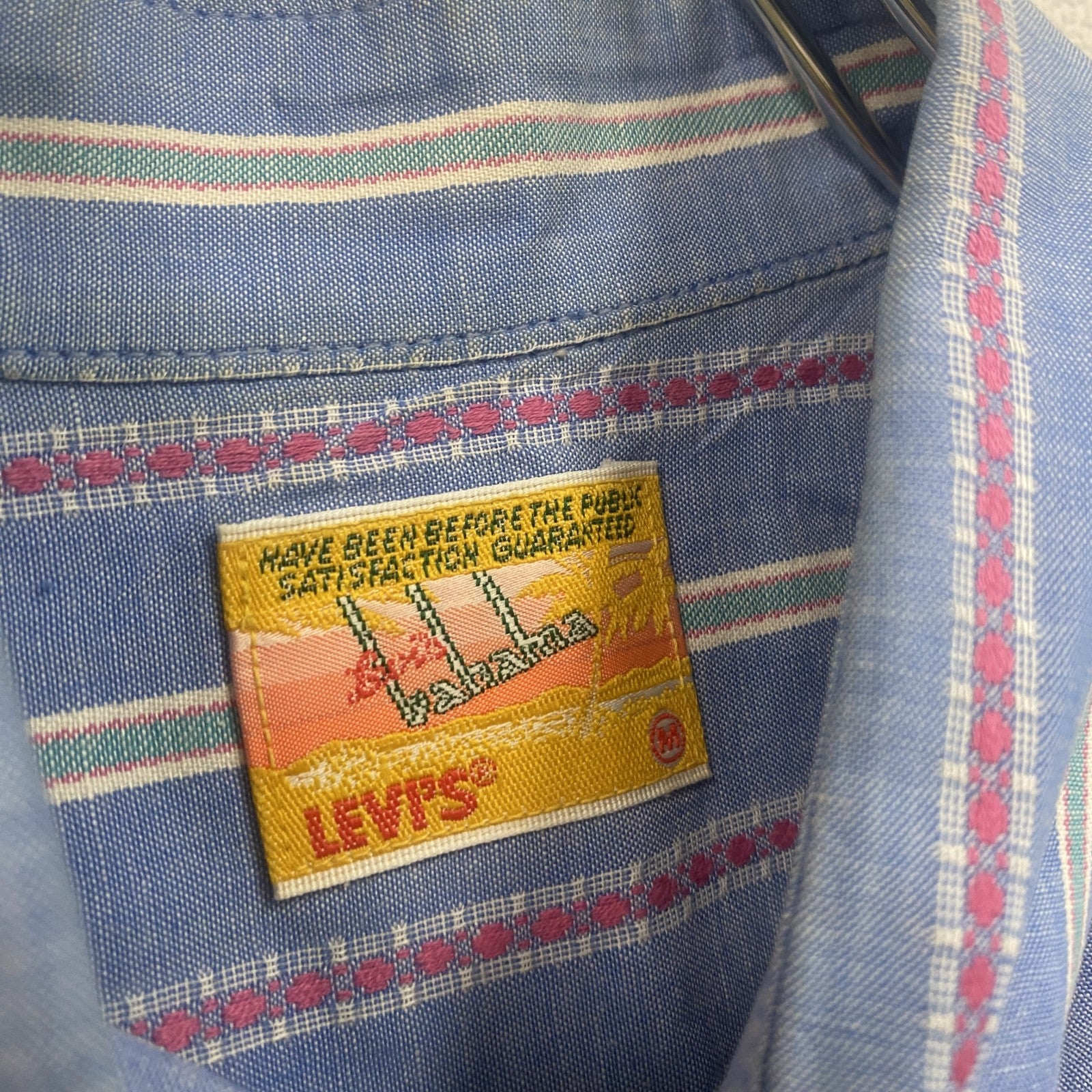 Levi’s　リーバイス　長袖ボタンダウンシャツ　ストライプ柄　水色　ライトブルー　Mサイズ　古着