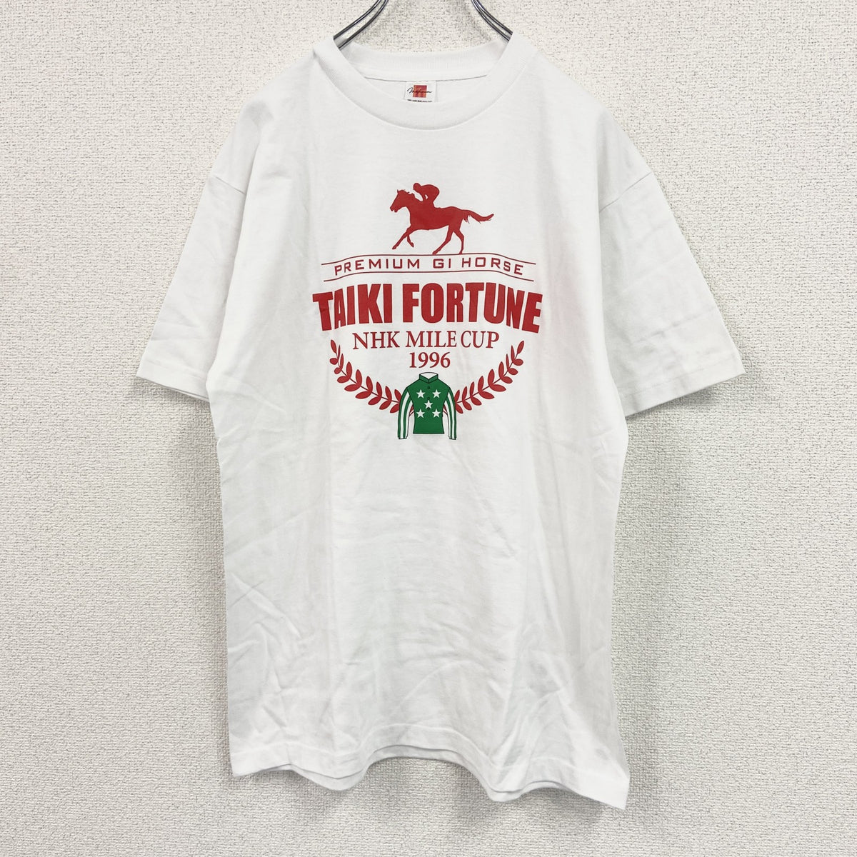 90s　MAFIMUM　タイキフォーチュン　半袖プリントアニマルTシャツ　競馬　プレミアムGIホース　ヴィンテージ　白　ホワイト　Lサイズ　古着