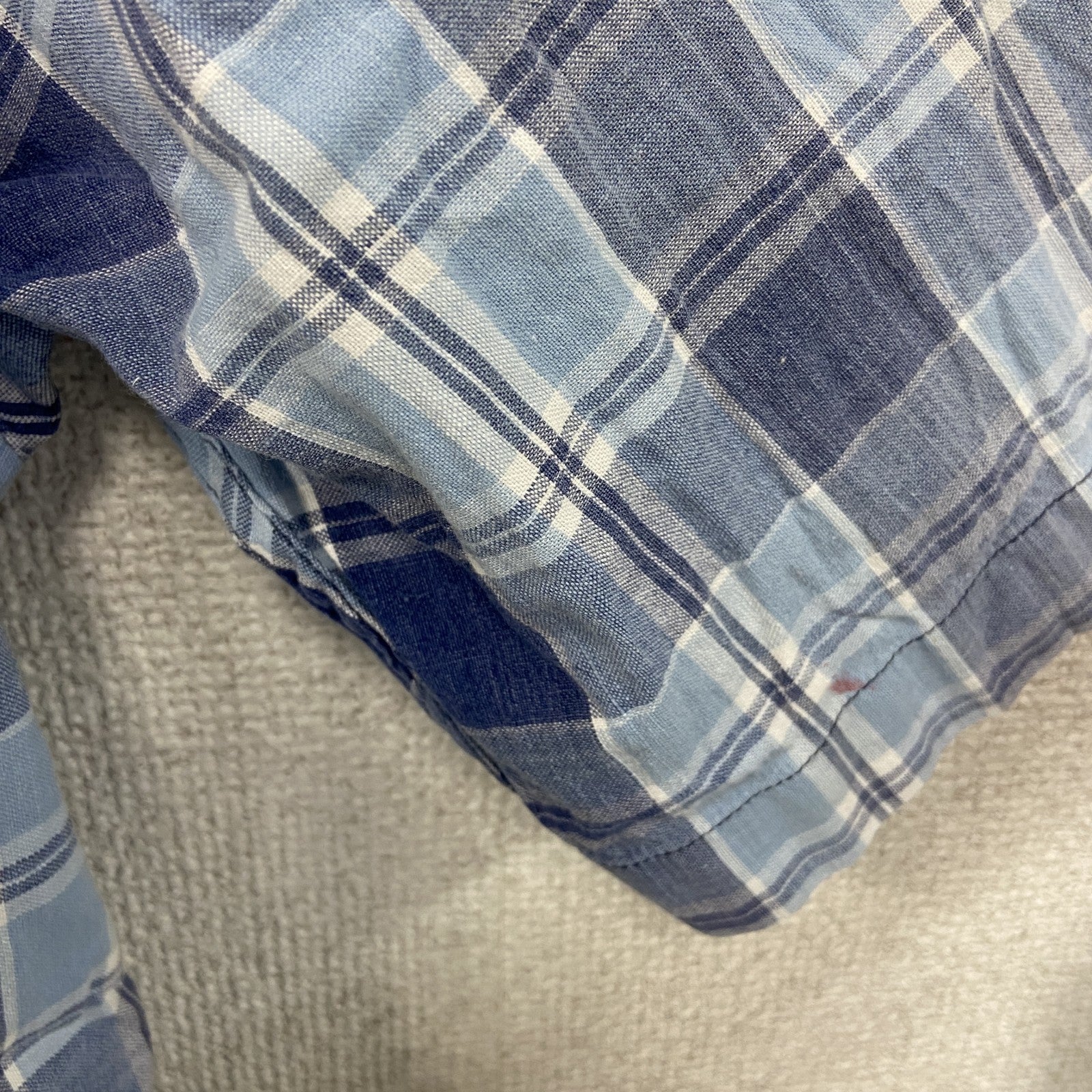 90s　LANDS’ END　ランズエンド　半袖チェックシャツ　ヴィンテージ　青　ブルー　Mサイズ　古着