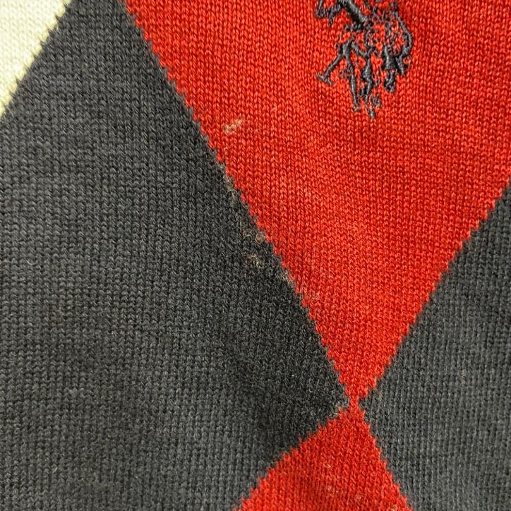 U.S.POLOASSN　ユーエスポロアッスン　ポイント刺繍ニットベスト　ダイヤ柄　Vネック　ネイビー　紺　Mサイズ　古着