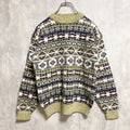 ～90s　COOLERCLIMATE　ニットセーター　フェアアイル柄　アメカジ　クルーネック　ヴィンテージ　総柄　Sサイズ　古着