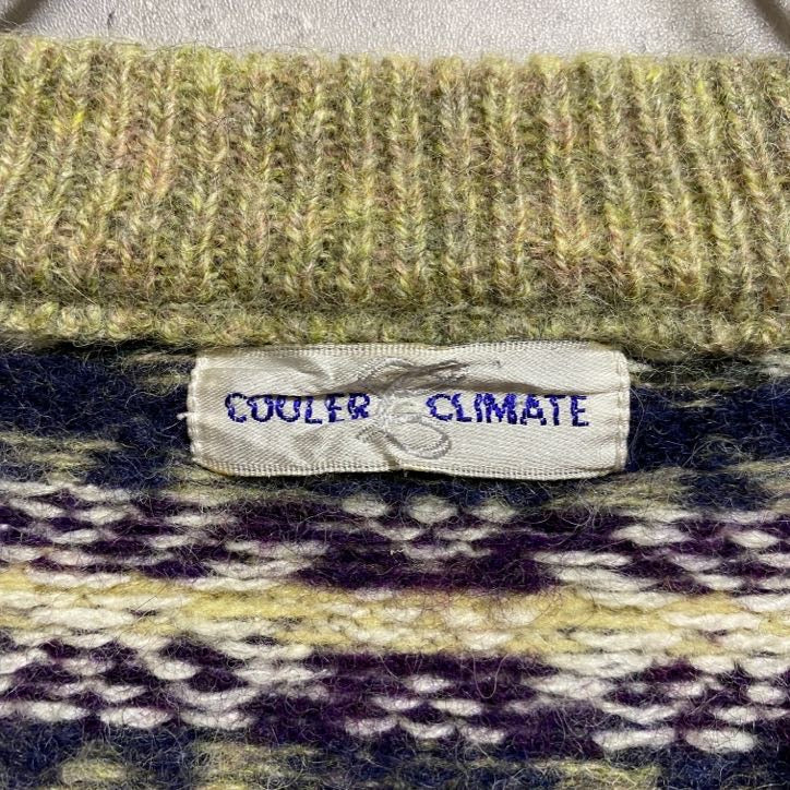 ～90s　COOLERCLIMATE　ニットセーター　フェアアイル柄　アメカジ　クルーネック　ヴィンテージ　総柄　Sサイズ　古着