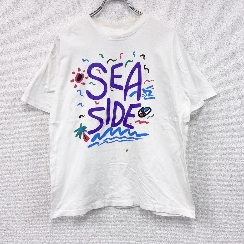 90s　ONEITA　オニータ　半袖プリントTシャツ　ヴィンテージ　シングルステッチ　白　ホワイト　Lサイズ　古着