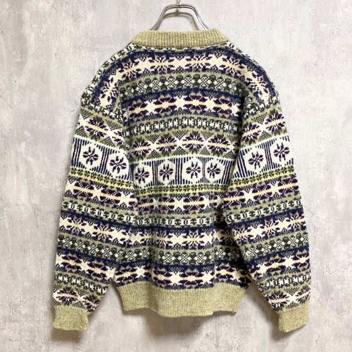 ～90s　COOLERCLIMATE　ニットセーター　フェアアイル柄　アメカジ　クルーネック　ヴィンテージ　総柄　Sサイズ　古着