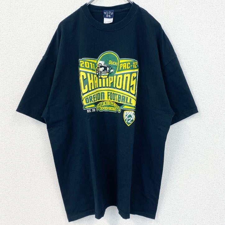 BLUE84　2011　OREBON　FOOTBALL　フットボール　半袖プリントTシャツ　ネイビー　紺　XXLサイズ　古着