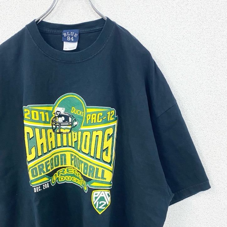 BLUE84　2011　OREBON　FOOTBALL　フットボール　半袖プリントTシャツ　ネイビー　紺　XXLサイズ　古着