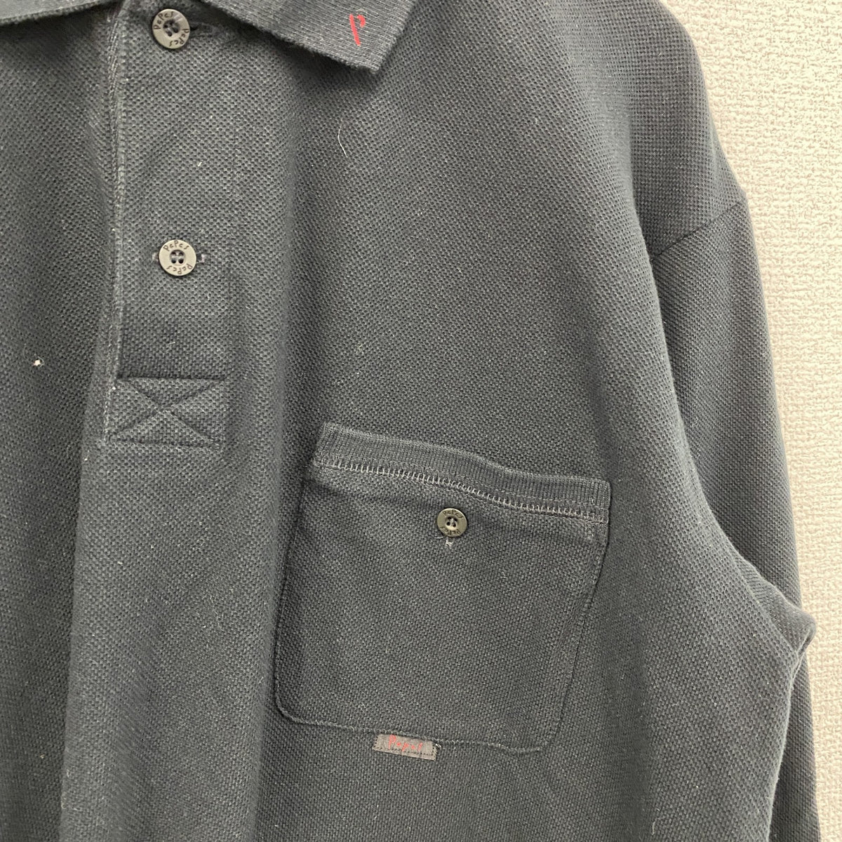 Papas　パパス　長袖ポロシャツ　ワンポイント　黒　ブラック　Mサイズ　古着