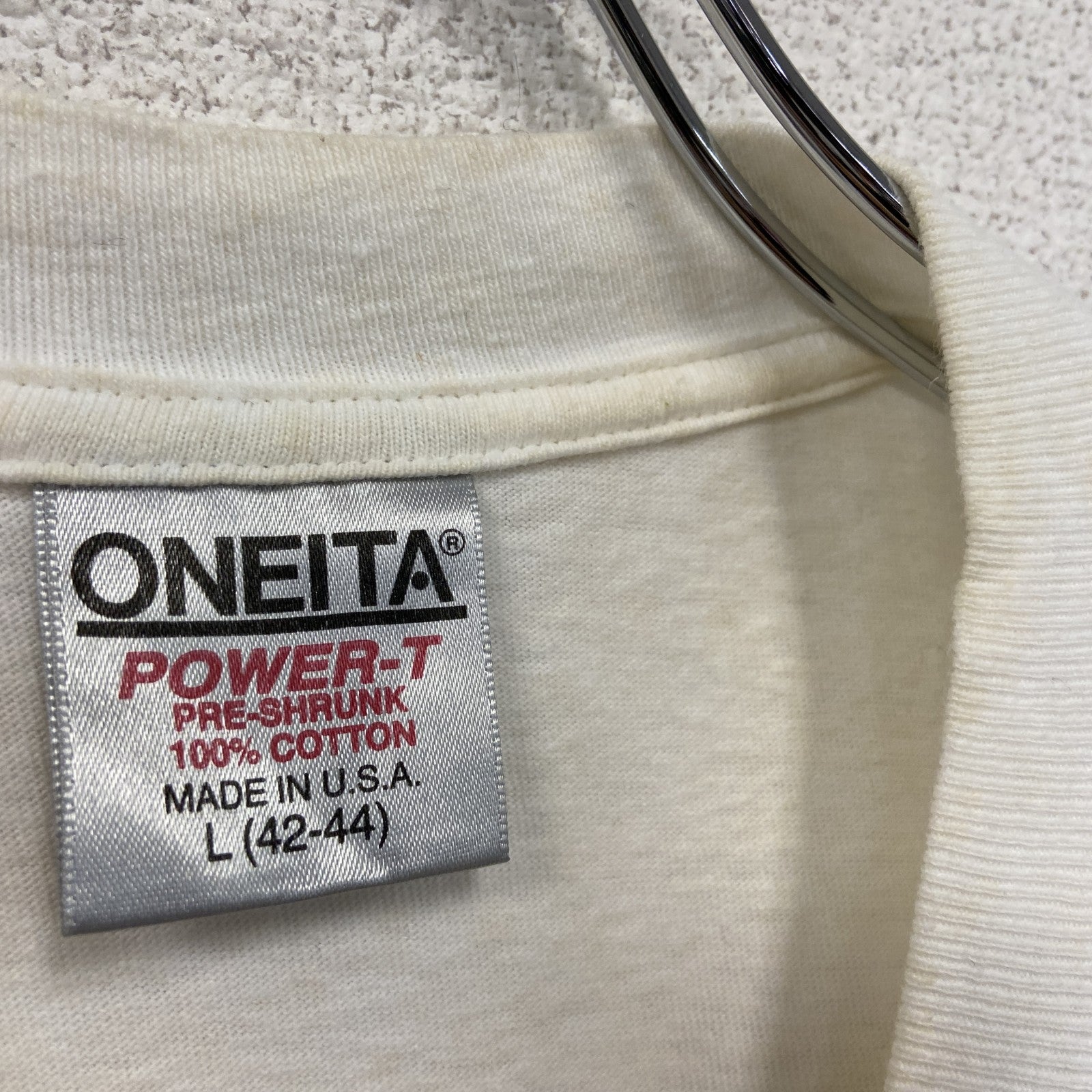 90s　ONEITA　オニータ　半袖プリントTシャツ　ヴィンテージ　シングルステッチ　白　ホワイト　Lサイズ　古着