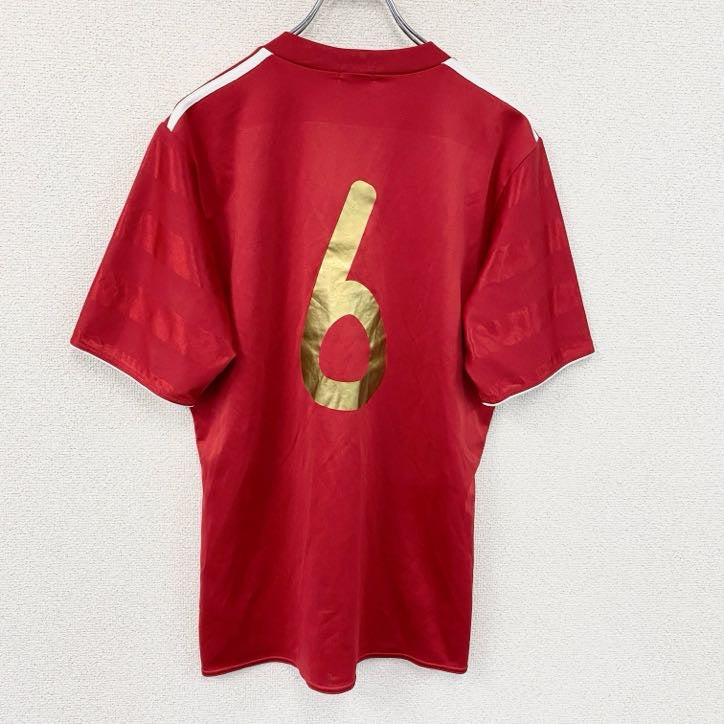 adidas　アディダス　半袖プリントTシャツ　ユニフォーム　赤　レッド　Mサイズ カットソー メンズ ポリエステル 古着