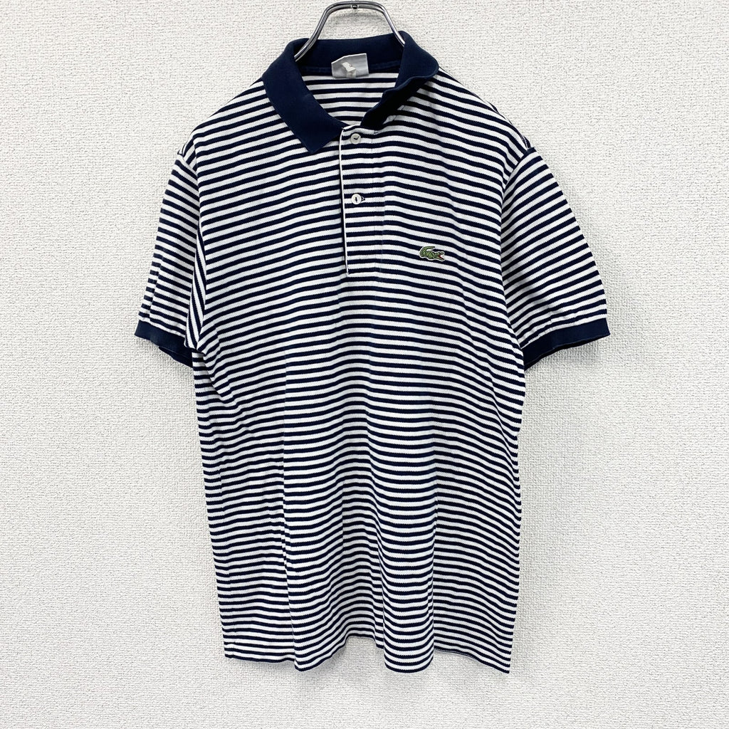 LACOSTE　ラコステ　半袖ポロシャツ　刺繍ロゴ　ボーダー　紺　ネイビー　白　ホワイト　4サイズ　古着