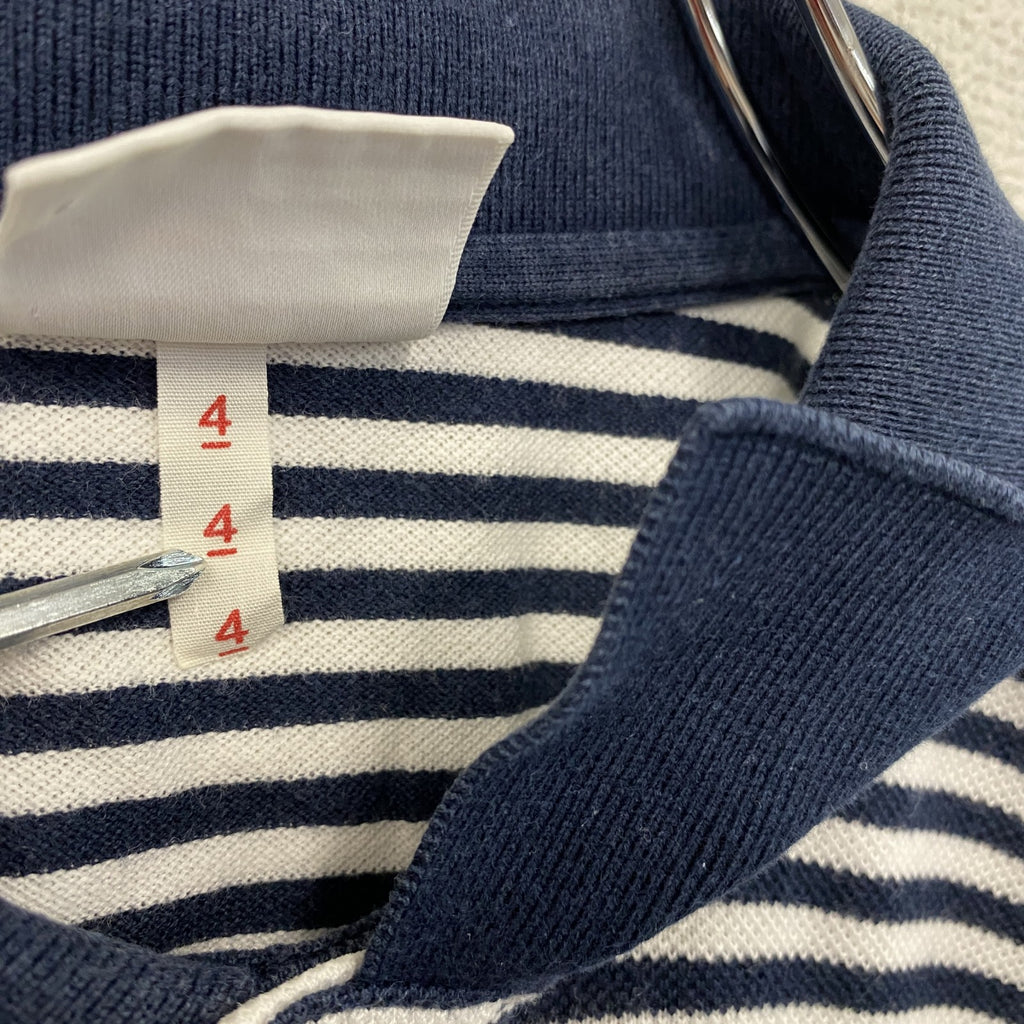 LACOSTE　ラコステ　半袖ポロシャツ　刺繍ロゴ　ボーダー　紺　ネイビー　白　ホワイト　4サイズ　古着