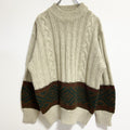 ～90s　lechateau　ルシャトー　長袖クルーネック柄ニット　厚手セーター　ヴィンテージ　ベージュ　古着