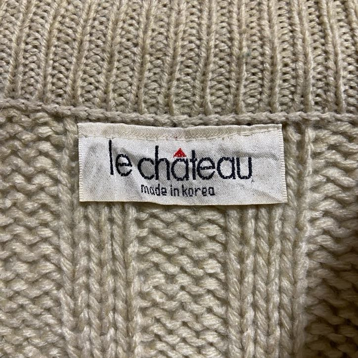 ～90s　lechateau　ルシャトー　長袖クルーネック柄ニット　厚手セーター　ヴィンテージ　ベージュ　古着