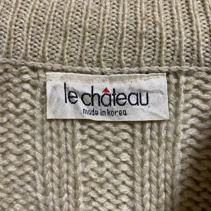 古着 used　lechateau　ルシャトー　長袖クルーネック柄ニット　セーター　白　ホワイト　レトロデザイン　厚手