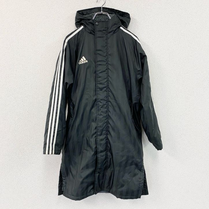 adidas　アディダス　ベンチコート　中綿入り　黒　ブラック　160サイズ　古着