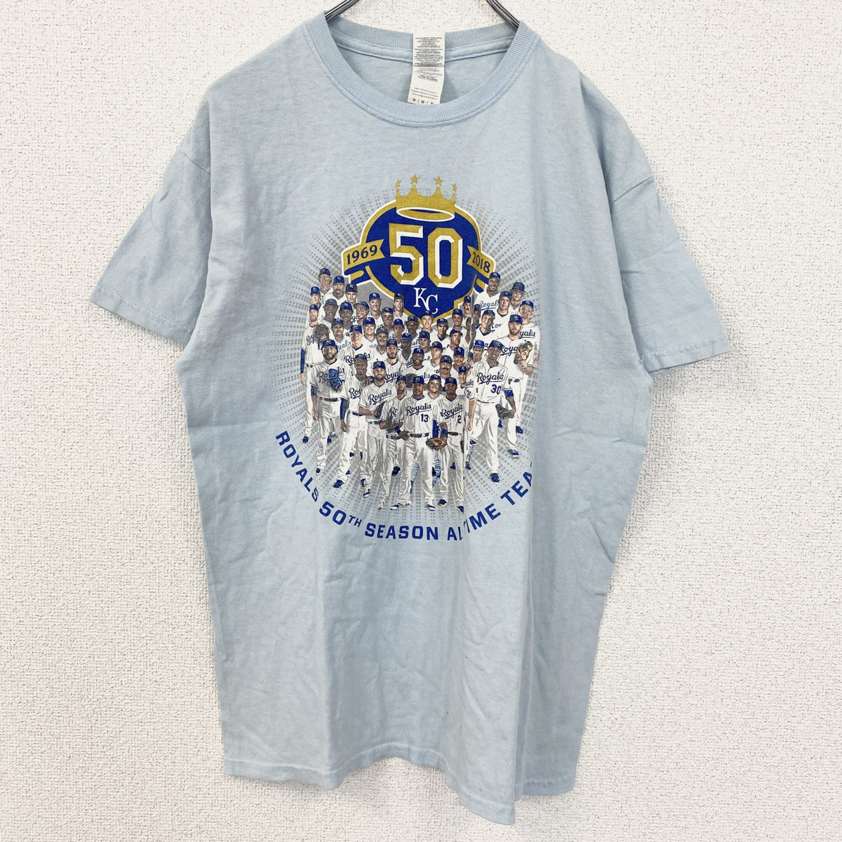 GILDAN　ギルダン　半袖プリントTシャツ　ベースボール　野球　スポーツ　水色　ライトブルー　Mサイズ　古着