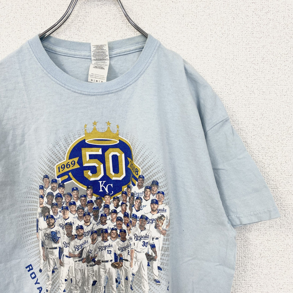 GILDAN　ギルダン　半袖プリントTシャツ　ベースボール　野球　スポーツ　水色　ライトブルー　Mサイズ　古着