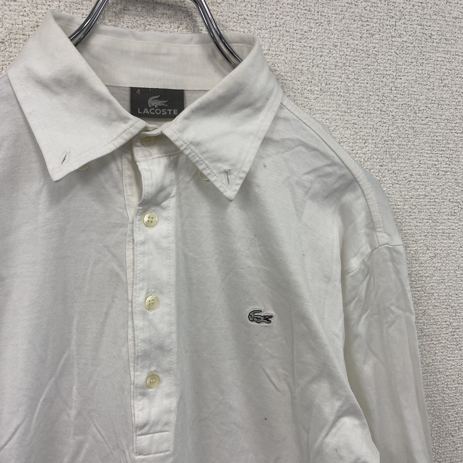 LACOSTE　ラコステ　ハーフボタン長袖Tシャツ/ロンT　刺繍ロゴ　白　ホワイト　4サイズ　古着