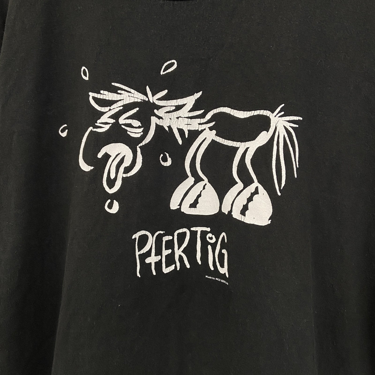 B&C　半袖プリントアニマルTシャツ　PFER TIG　馬　英字プリント　黒　ブラック　XXLサイズ　古着