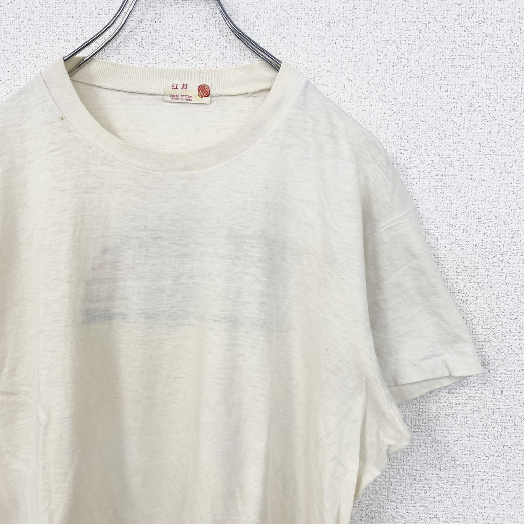　半袖プリントTシャツ　バックプリント　車　カー　シングルステッチ　90s　レトロ　アイボリー　Mサイズ　　ヴィンテージ　古着