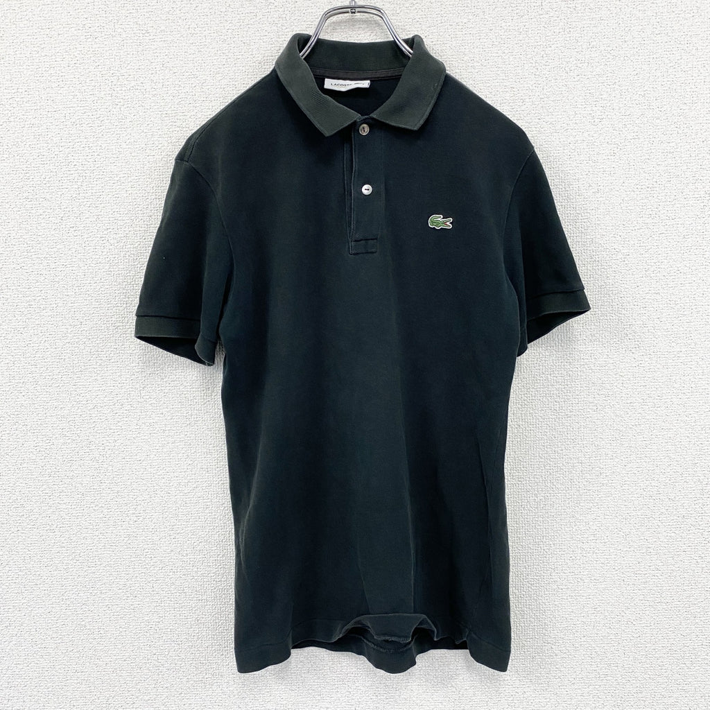 LACOSTE　ラコステ　半袖ポロシャツ　刺繍ロゴ　ワンポイント　黒　ブラック　3サイズ メンズ コットン 古着