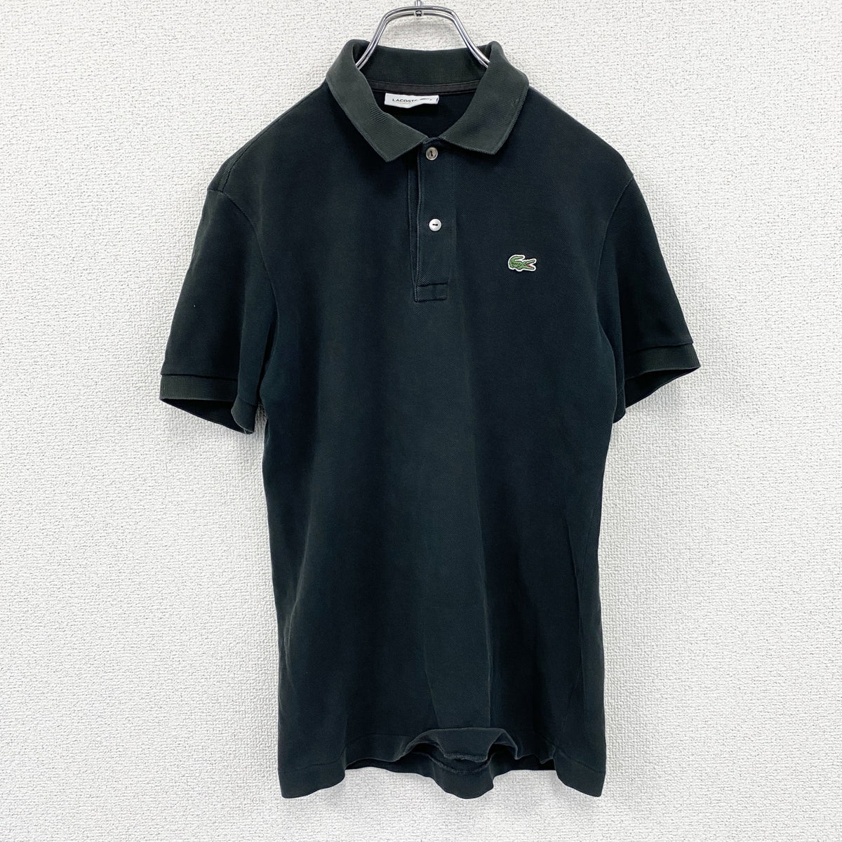 LACOSTE　ラコステ　半袖ポロシャツ　刺繍ロゴ　ワンポイント　黒　ブラック　3サイズ メンズ コットン 古着