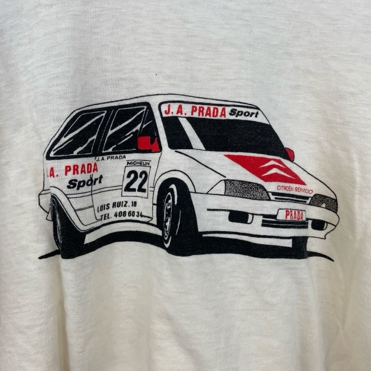 　半袖プリントTシャツ　バックプリント　車　カー　シングルステッチ　90s　レトロ　アイボリー　Mサイズ　　ヴィンテージ　古着