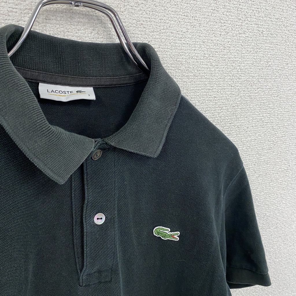LACOSTE　ラコステ　半袖ポロシャツ　刺繍ロゴ　ワンポイント　黒　ブラック　3サイズ メンズ コットン 古着